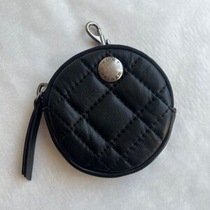 Kurt Geiger Mini Round Black Leather Quilt Coin Purse Airpods Case Wallet
